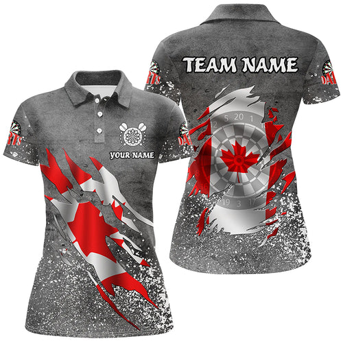 Personalized Grey Grunge Canadian Flag Darts Shirts For Women Custom Patriotic Darts Team Jerseys TDM2510