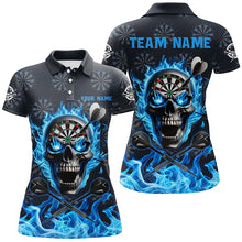 Load image into Gallery viewer, Blue Darts Skull Fire Flame Custom Women Darts Shirts, 3D Printed Darts Jersey Short Sleeve For Team TDM2517