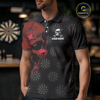 Funny Red Camo Darts Skull Aim Shoot Swear Repeat Custom Dart Shirts For Men, Darts Team Jersey TDM4797