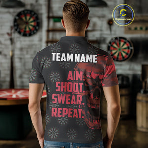Funny Red Camo Darts Skull Aim Shoot Swear Repeat Custom Dart Shirts For Men, Darts Team Jersey TDM4797
