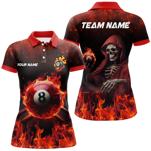 Personalized Red Billiard Balls Fire 3D Printed Women Polo Shirts Custom 8 Ball Pool Polo Shirts TDM0372