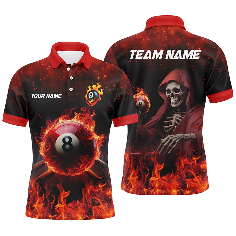 Personalized Red Billiard Balls Fire 3D Printed Men Polo Shirts Custom 8 Ball Pool Polo Shirts TDM0372