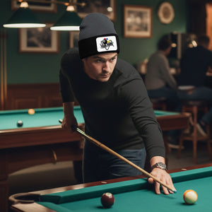 Personalized Multicolor Billiard Knit Beanie Hat With Rectangle Patch Custom Billiard Knit Cap TDM5016