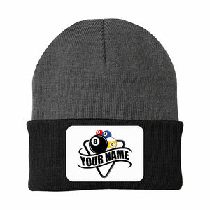 Personalized Multicolor Billiard Knit Beanie Hat With Rectangle Patch Custom Billiard Knit Cap TDM5016