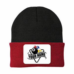 Personalized Multicolor Billiard Knit Beanie Hat With Rectangle Patch Custom Billiard Knit Cap TDM5016