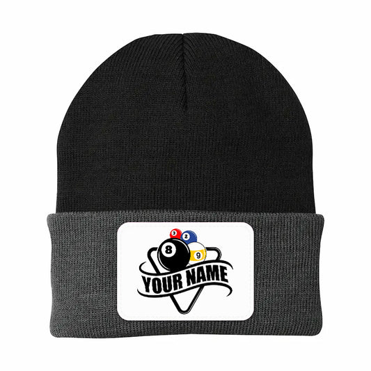 Personalized Multicolor Billiard Knit Beanie Hat With Rectangle Patch Custom Billiard Knit Cap TDM5016