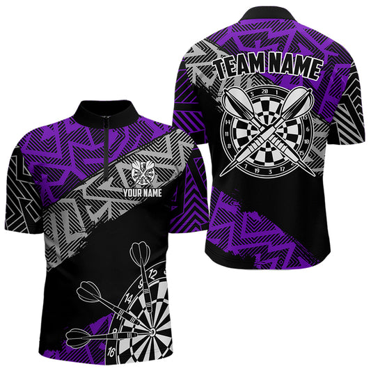 Custom Darts Shirts For Men Personalized Zig-Zag Pattern Dart Jerseys, Cool Dart Shirts |Purple TDM3444