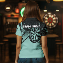 Load image into Gallery viewer, Personalized Grunge Turquoise Darts Polo &amp; Quarter Zip Custom Dart Shirts For Women Darts Team Jersey TDM3446