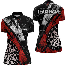 Load image into Gallery viewer, Black And Red Grunge Darts Polo &amp; Quarter Zip Custom Darts Shirts For Women, Best Darts Team Jerseys TDM3447