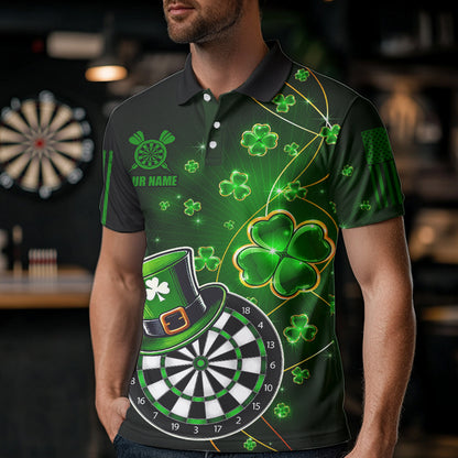 Green Glowing Shamrock  Luckiest Dart Shirts For Men Custom St Patrick Day Dart Jerseys Outfit TDM3592