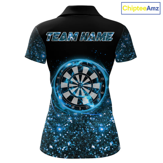 Black And Blue Custom Light Darts Polo & Quarter Zip For Women, Darts Jersey Team Outfit TDM5944