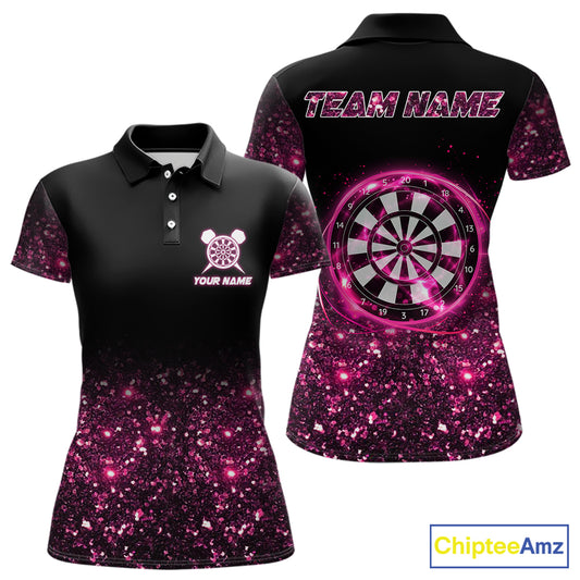 Pink And Black Custom Light Darts Polo & Quarter Zip For Women, Darts Jersey Team Outfit TDM5946