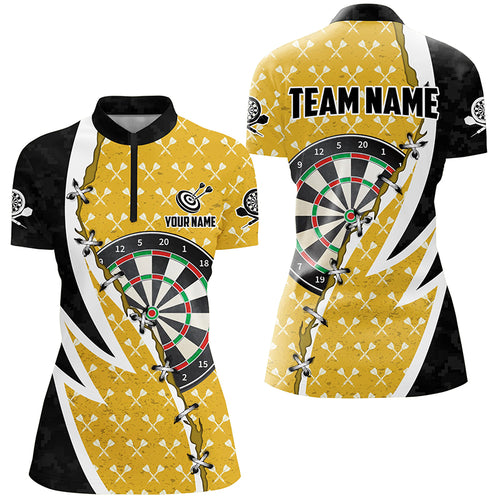 Personalized Darts Board Black Yellow Dart Women Quarter-Zip Shirt Custom Darts Team Jerseys TDM1255