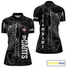 Load image into Gallery viewer, White Skeleton Custom Black Grunge Darts Polo &amp; 1/4 Zip, Funny Dart Shirts For Women Dart Jerseys TDM3746