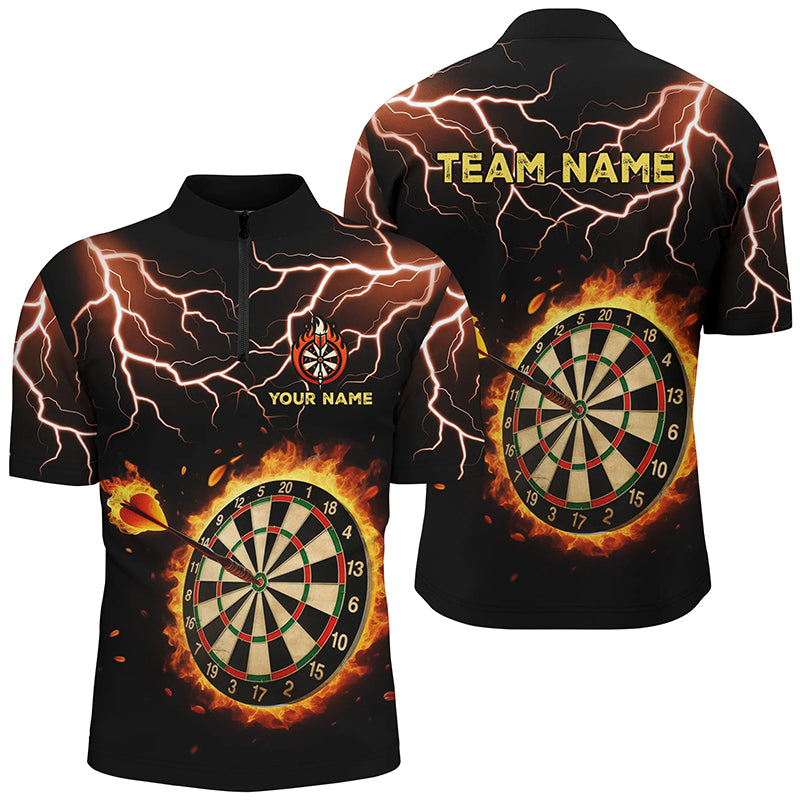 Personalized Fire Darts Board Thunder Lightning Men Quarter-Zip Shirts, Darts Team Jerseys TDM1469
