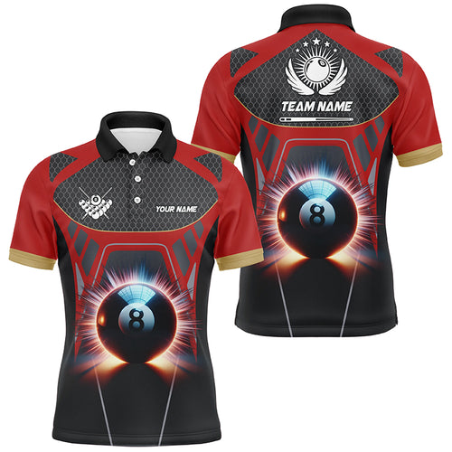 Personalized Glowing 8 Ball Pool Billiard Men Polo Shirts Custom 3D Billiards Sport Jerseys | Red TDM1475