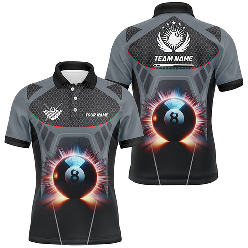 Personalized Glowing 8 Ball Pool Billiard Men Polo Shirts Custom 3D Billiards Sport Jerseys | Grey TDM1476