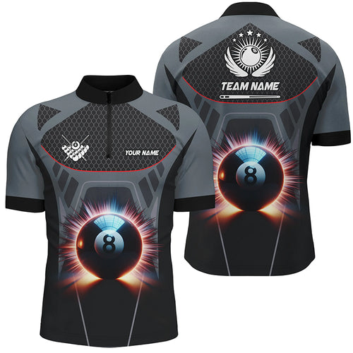 Glowing 8 Ball Pool Billiard Men Quarter-Zip Shirts Custom 3D Billiard Sport Jersey |Grey TDM1476
