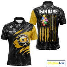 Load image into Gallery viewer, Yellow Black American Flag 9 Ball Pool Men's Billiard Shirt Custom Billiard Jersey Polo, 1/4 Zip TDM6534