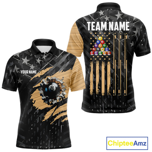 Black American Flag 8 Ball Billiard Shirt For Men Custom Billiard Team Jersey Polo & 1/4 Zip |Tan TDM6535