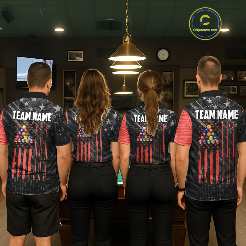 Black American Flag 8 Ball Billiard Shirt For Men Custom Billiard Team Jersey Polo & 1/4 Zip |Red TDM6537