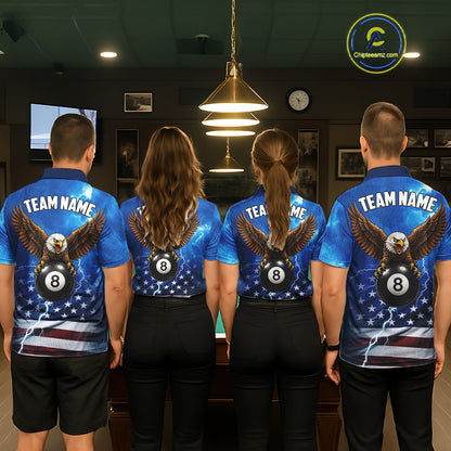 Blue Lightning American Flag Eagle Billiard Shirts For Women Custom 8 Ball Pool Jersey Polo, 1/4 Zip TDM6538