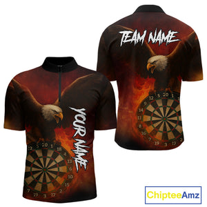 Personalized Fire Flame Eagle Dart Shirts For Men Custom Darts Team Jersey Polo & Quarter Zip TDM4209