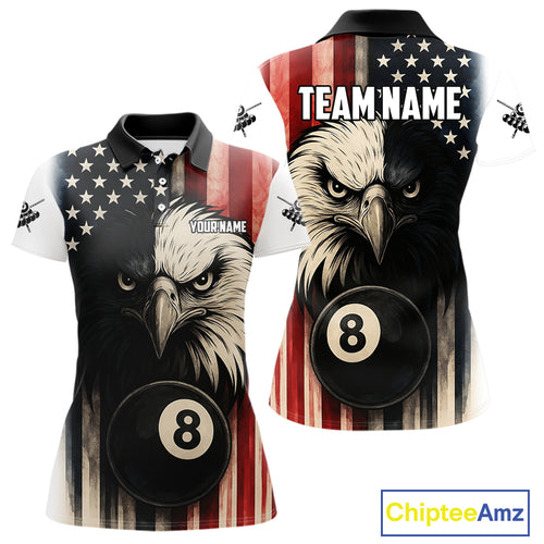 Personalized Vintage American Flag Eagle Billiard Shirt For Women Custom Patriotic Pool Team Jerseys TDM4211