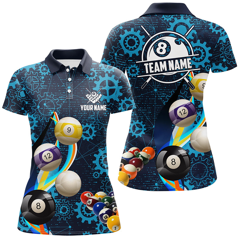Personalized Blue Billiard Balls Gear Pattern Women Billiard Shirts Custom Colorful Billiard Jerseys TDM2041