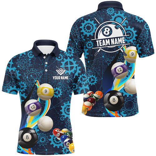 Personalized Blue Billiard Balls Gear Pattern Men Billiard Shirts Custom Colorful Billiard Jerseys TDM2041