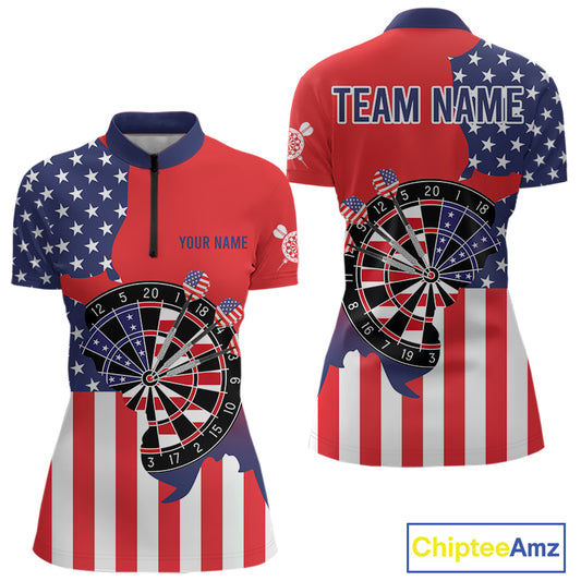 American Flag Dartboard Patriotic Darts Shirt For Women Custom Darts Team Jersey Polo & 1/4 Zip TDM4608