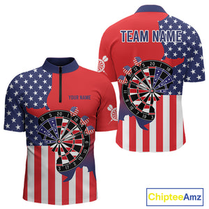 American Flag Dartboard Patriotic Darts Shirt For Men Custom Darts Team Jersey Polo & 1/4 Zip TDM4608
