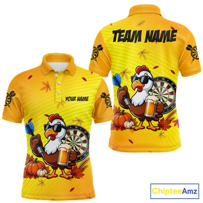 Yellow Funny Turkey Beer Darts Jersey For Men Custom Thanksgiving Shirts For Darts Players TDM7272