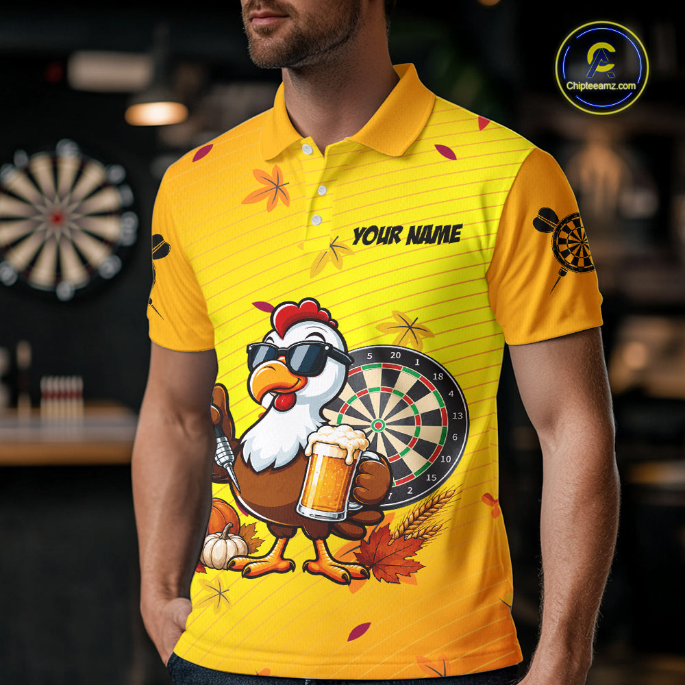 Yellow Funny Turkey Beer Darts Jersey For Men Custom Thanksgiving Shirts For Darts Players TDM7272