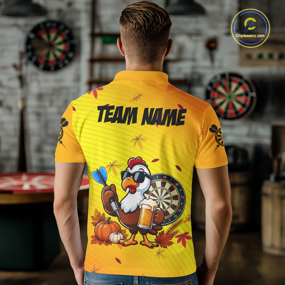 Yellow Funny Turkey Beer Darts Jersey For Men Custom Thanksgiving Shirts For Darts Players TDM7272