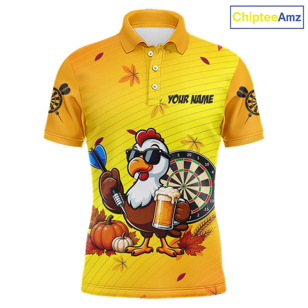 Yellow Funny Turkey Beer Darts Jersey For Men Custom Thanksgiving Shirts For Darts Players TDM7272