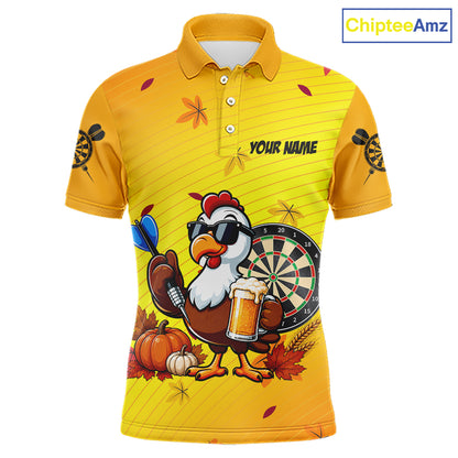 Yellow Funny Turkey Beer Darts Jersey For Men Custom Thanksgiving Shirts For Darts Players TDM7272