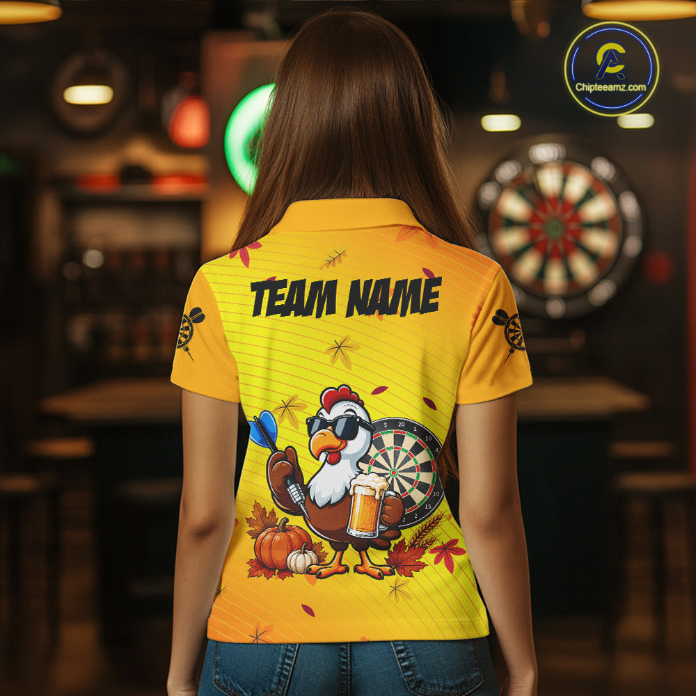 Yellow Funny Turkey Beer Darts Jersey For Women Custom Thanksgiving Shirts For Darts Players TDM7272