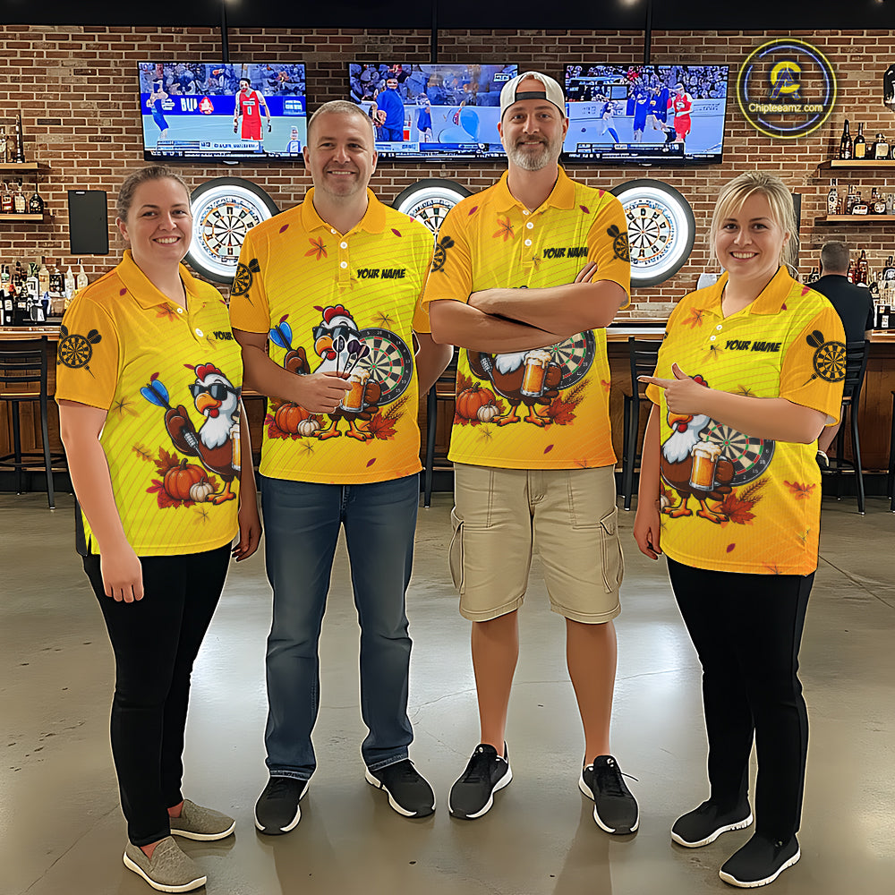 Yellow Funny Turkey Beer Darts Jersey For Men Custom Thanksgiving Shirts For Darts Players TDM7272