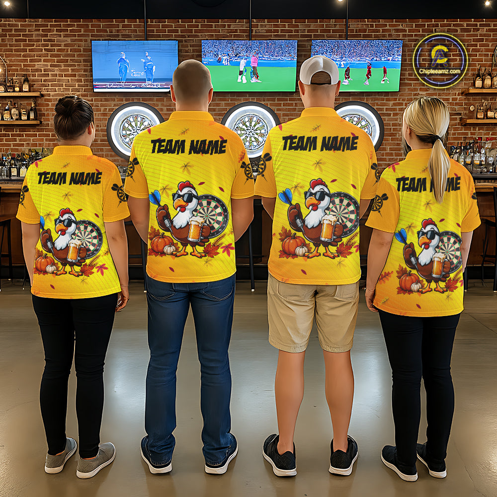 Yellow Funny Turkey Beer Darts Jersey For Men Custom Thanksgiving Shirts For Darts Players TDM7272