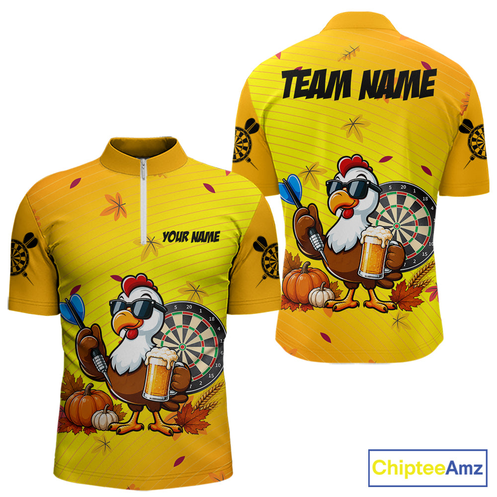 Yellow Funny Turkey Beer Darts Jersey For Men Custom Thanksgiving Shirts For Darts Players TDM7272
