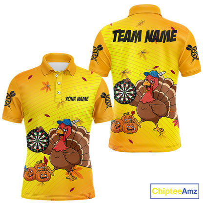Yellow Funny Drunk Turkey Darts Shirts For Men Custom Thanksgiving Darts Team Jersey, Darts Gifts TDM7273