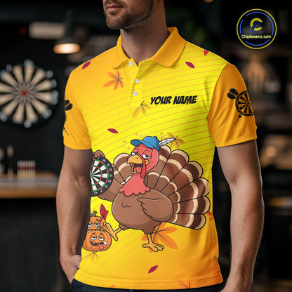 Yellow Funny Drunk Turkey Darts Shirts For Men Custom Thanksgiving Darts Team Jersey, Darts Gifts TDM7273