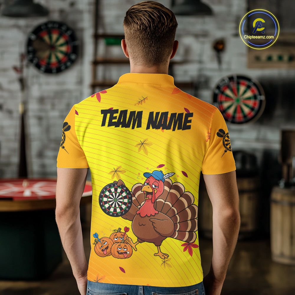 Yellow Funny Drunk Turkey Darts Shirts For Men Custom Thanksgiving Darts Team Jersey, Darts Gifts TDM7273