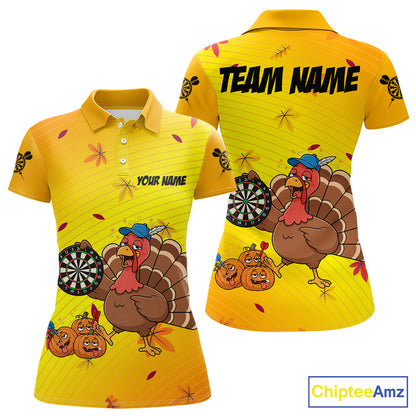 Yellow Funny Drunk Turkey Darts Shirts For Women Custom Thanksgiving Darts Team Jersey, Darts Gifts TDM7273