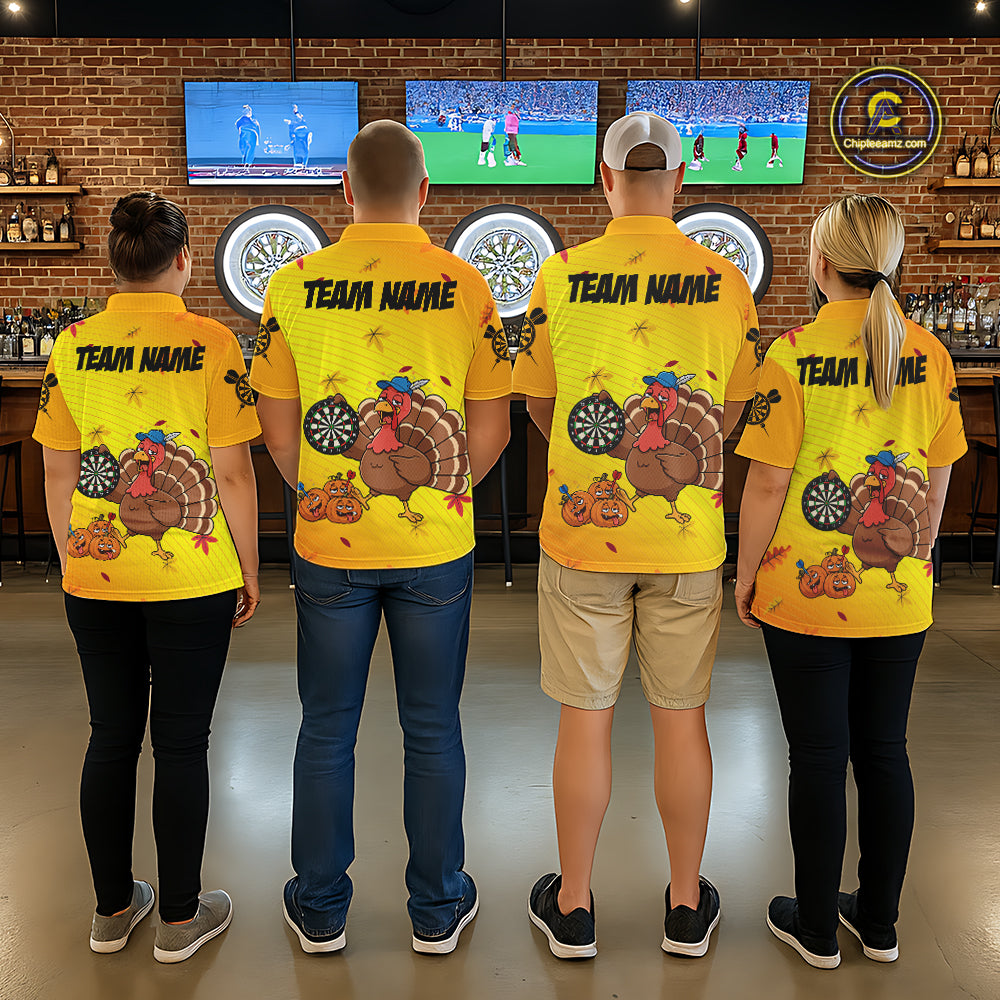 Yellow Funny Drunk Turkey Darts Shirts For Men Custom Thanksgiving Darts Team Jersey, Darts Gifts TDM7273