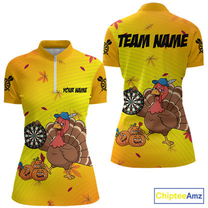 Yellow Funny Drunk Turkey Darts Shirts For Women Custom Thanksgiving Darts Team Jersey, Darts Gifts TDM7273