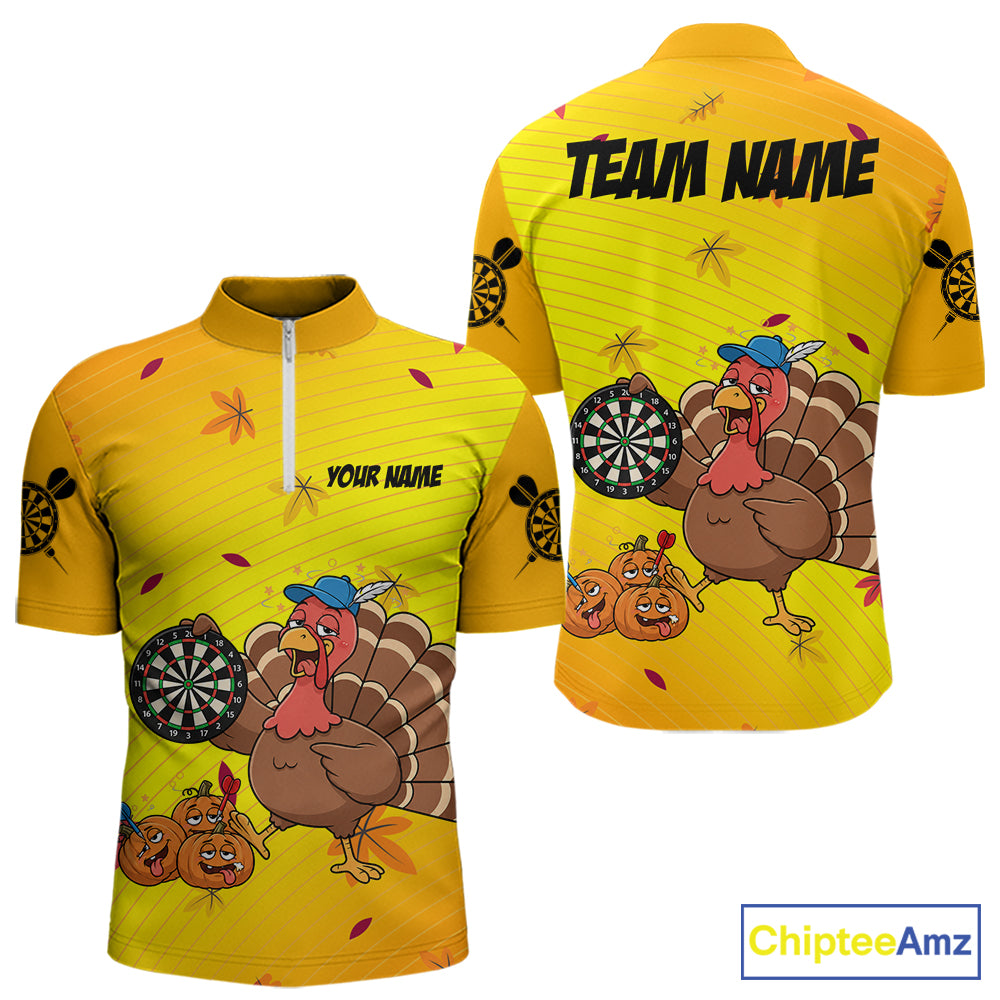 Yellow Funny Drunk Turkey Darts Shirts For Men Custom Thanksgiving Darts Team Jersey, Darts Gifts TDM7273