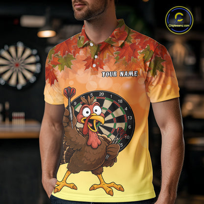 Custom Orange Funny Turkey Autumn Darts Shirts For Men, Thanksgiving Darts Team Jersey Darts Gifts TDM7276