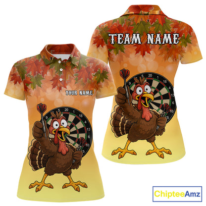 Custom Orange Funny Turkey Autumn Darts Shirts For Women, Thanksgiving Darts Team Jersey Darts Gifts TDM7276